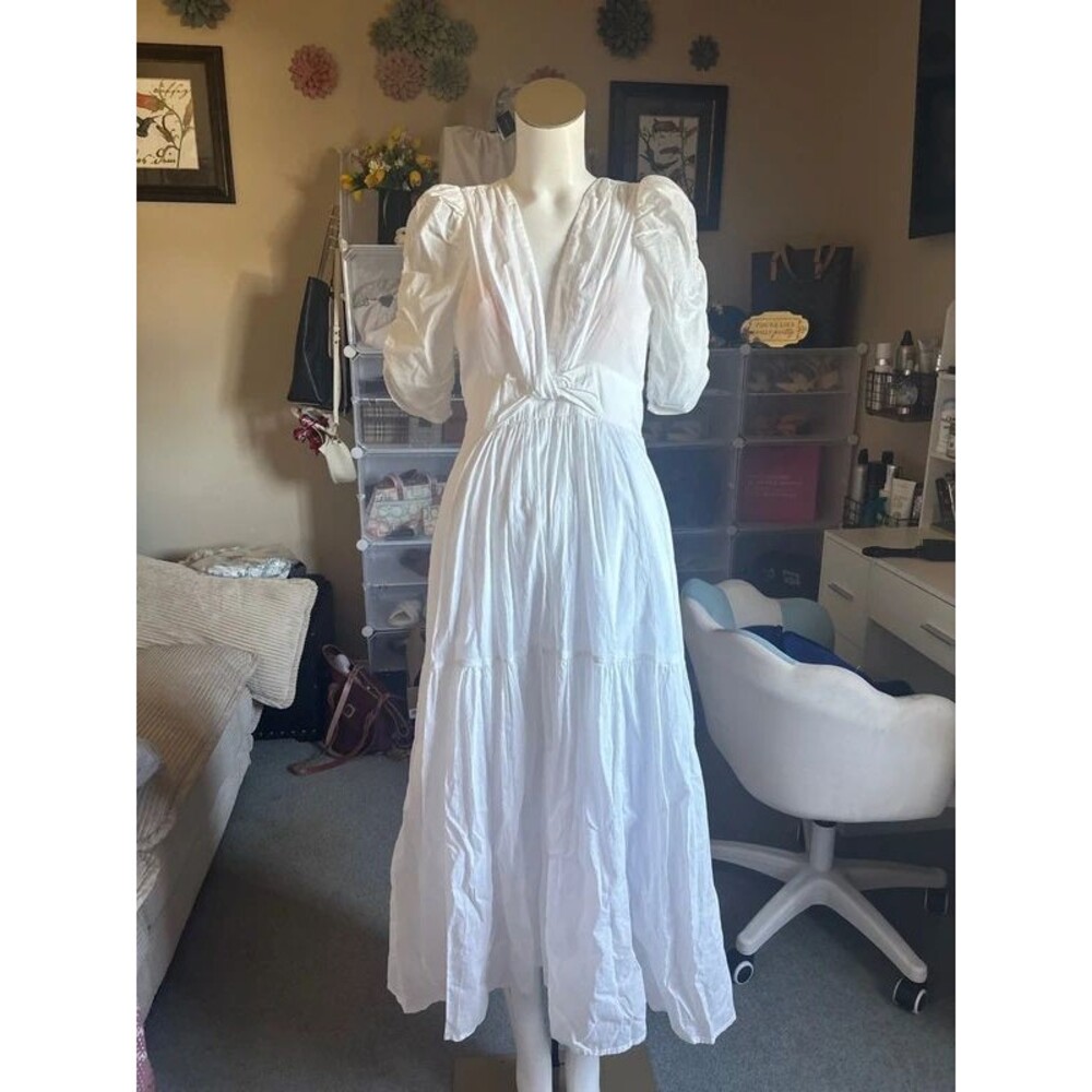 Elan White Eyelet Cotton Tiered Maxi Dress Size Small NWT